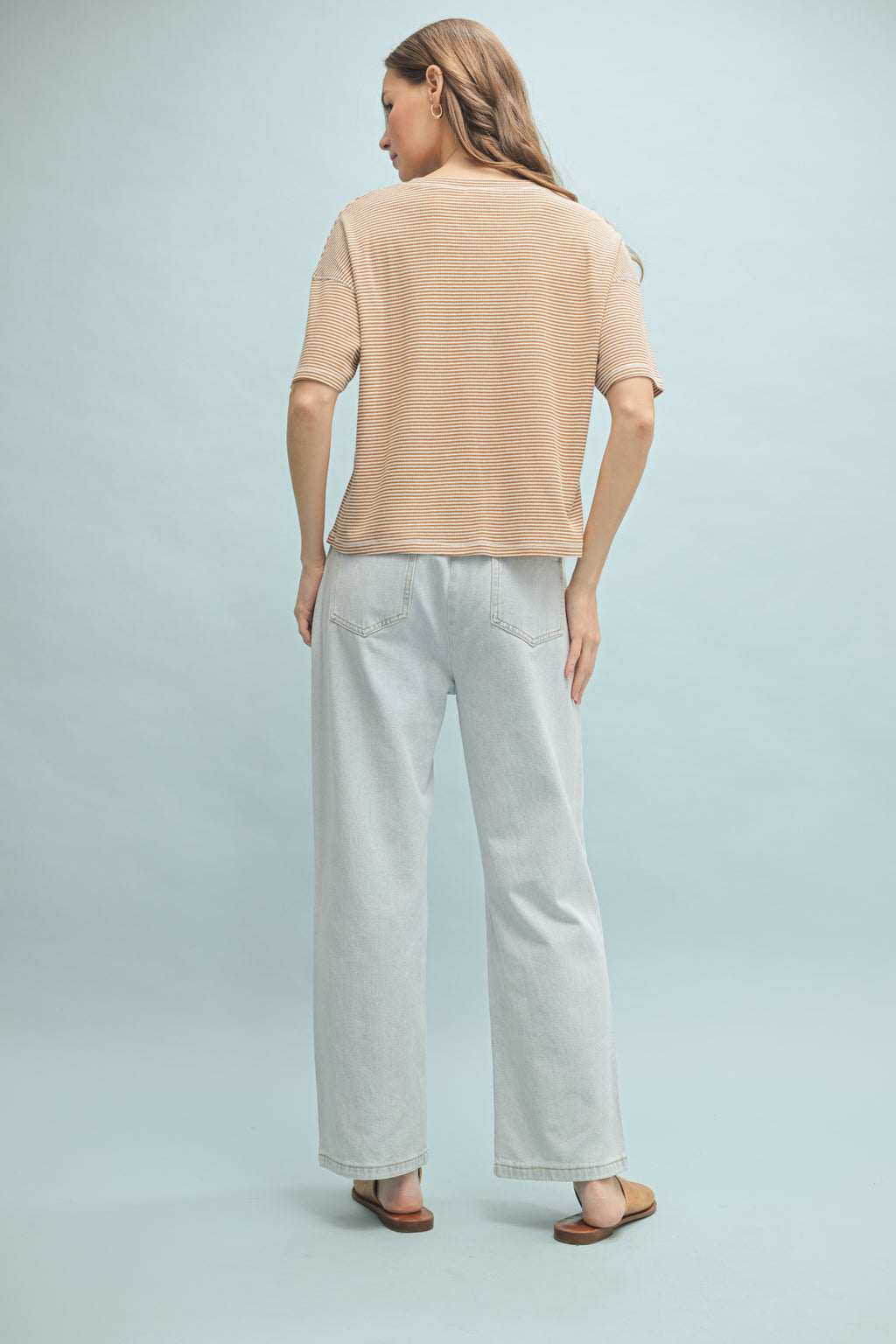Striped Knit Top in Camel and White