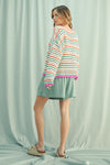 Striped Crochet Drop Shoulder Sweater
