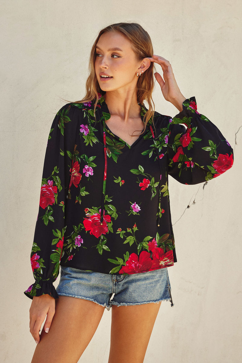 Red Dahlia Chiffon Blouse
