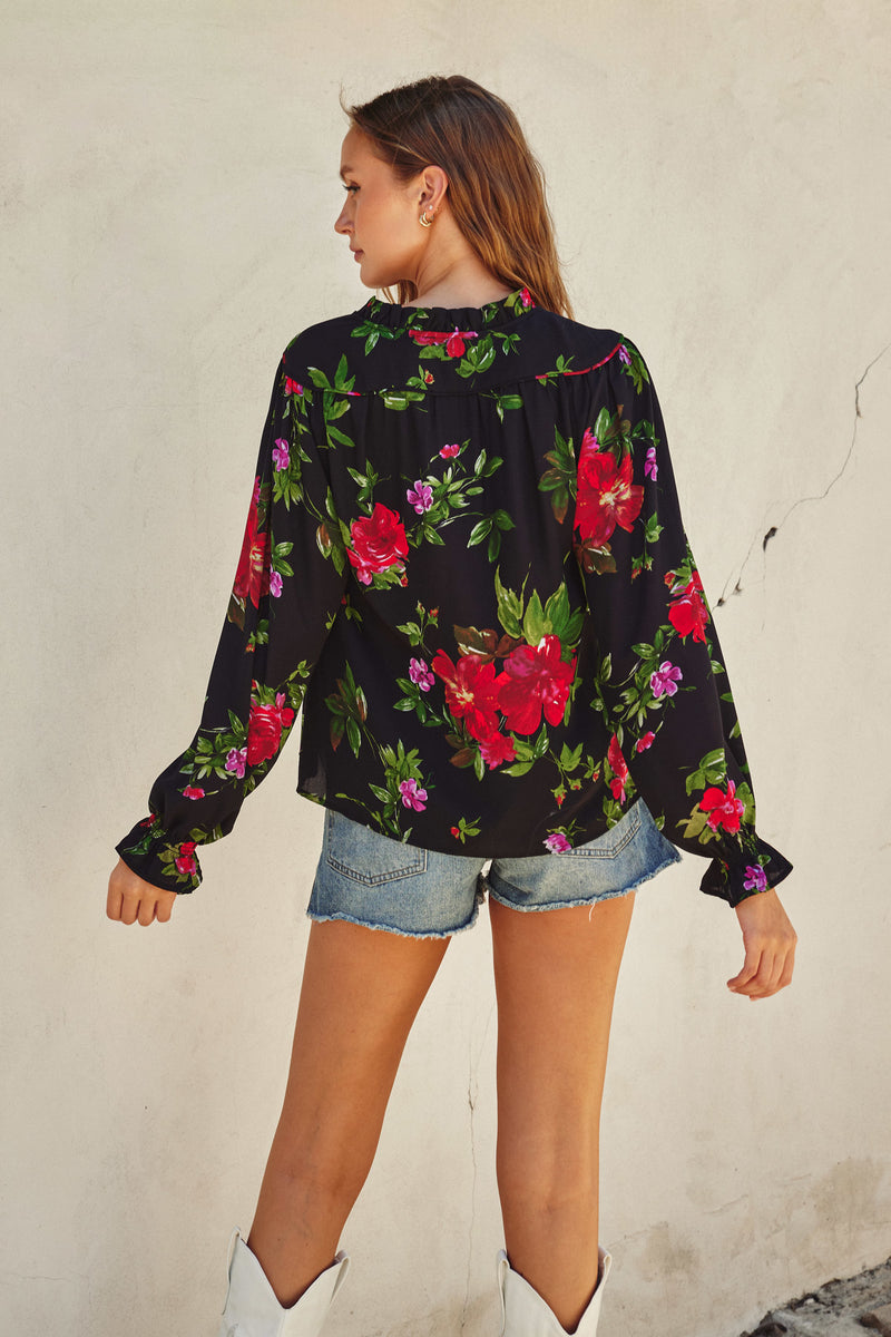 Red Dahlia Chiffon Blouse