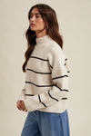 Off-White & Black Mock Neck Ribbed Knit Sweater