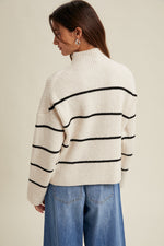 Off-White & Black Mock Neck Ribbed Knit Sweater