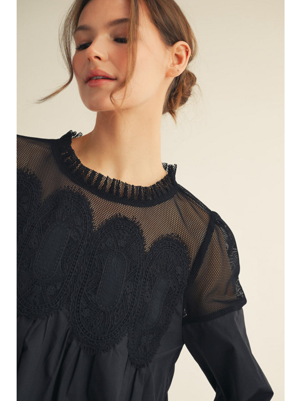 Mesh and Crochet Black Blouse