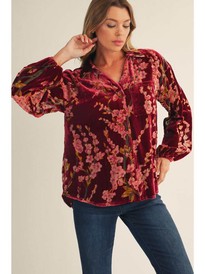 Burgundy Velevet Blouse