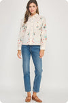 Flower Embroidery Long Sleeve Linen Shirt