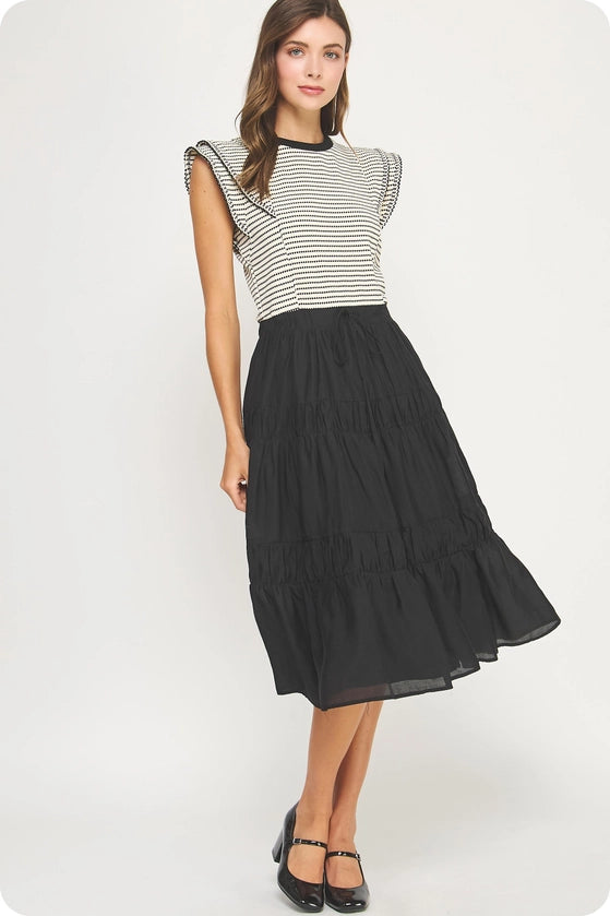 Edge Trim Striped Knit Dress