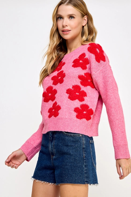 Pink and Red Floral Sweater