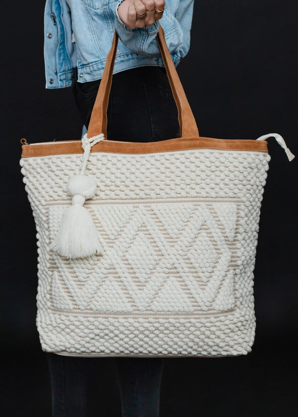 Cream Diamond Tote Bag