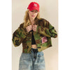 Camo Floral Crop Jacket With Floral Back