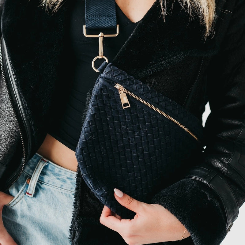 Suede Westlyn Woven Bum Bag in Navy