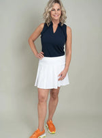 Sleeveless Polo With  Ruffle Detail in Navy