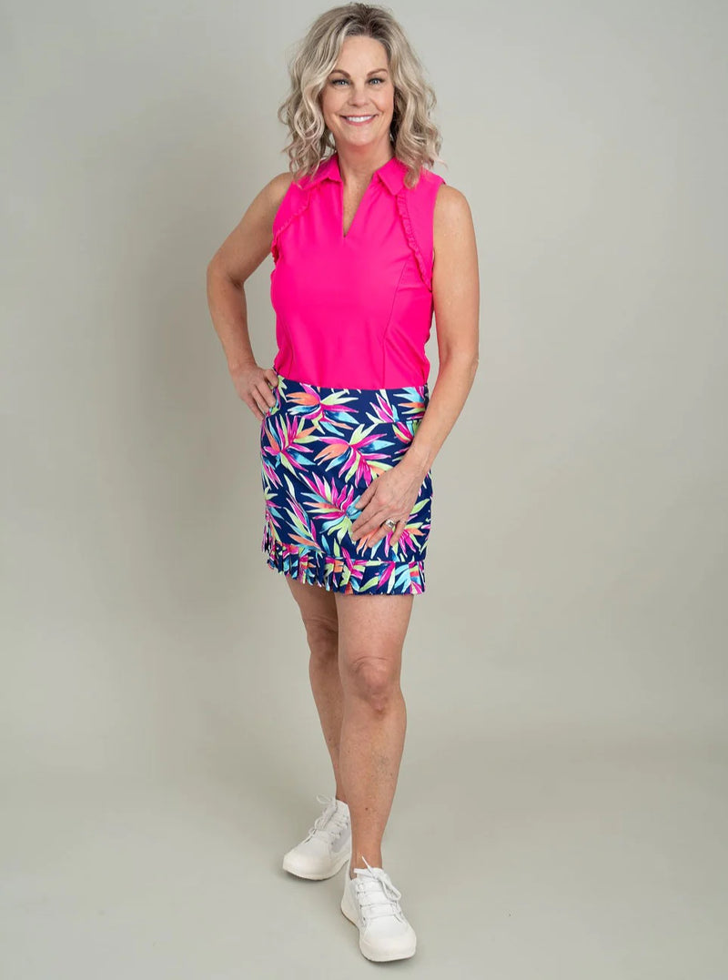 Sleeveless Polo With  Ruffle Detail in Hot Pink