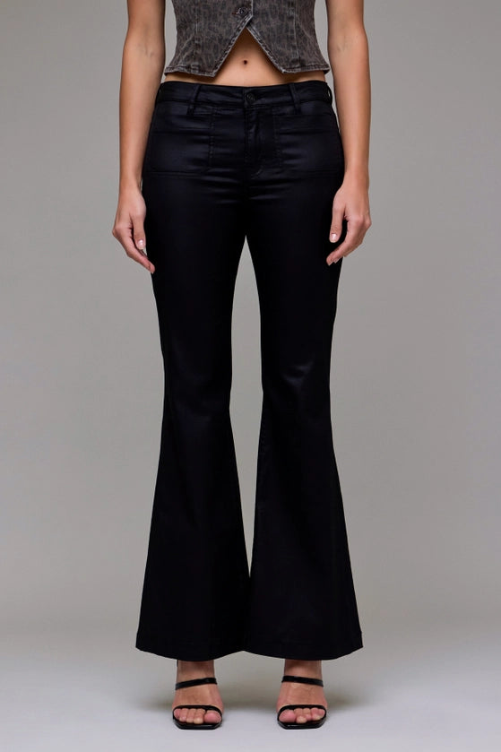 Black Coated Mid Rise 31" Inseam Fashion Flare