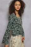 Camo Ribbed Knit Henley Top