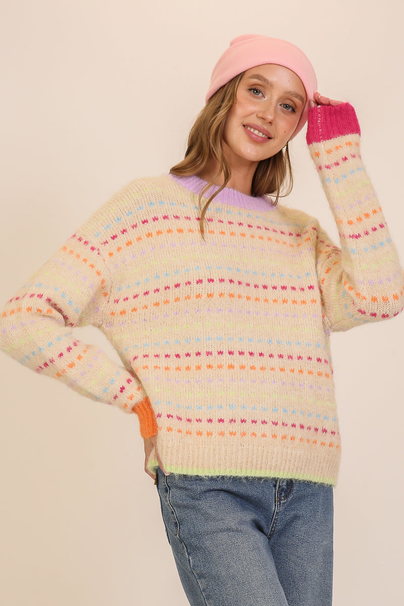 Pastel Polka Knit Rainbow Sweater