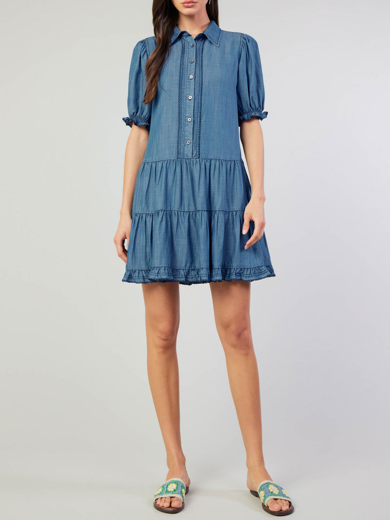 Scalloped Edge Detail Chambray Dress