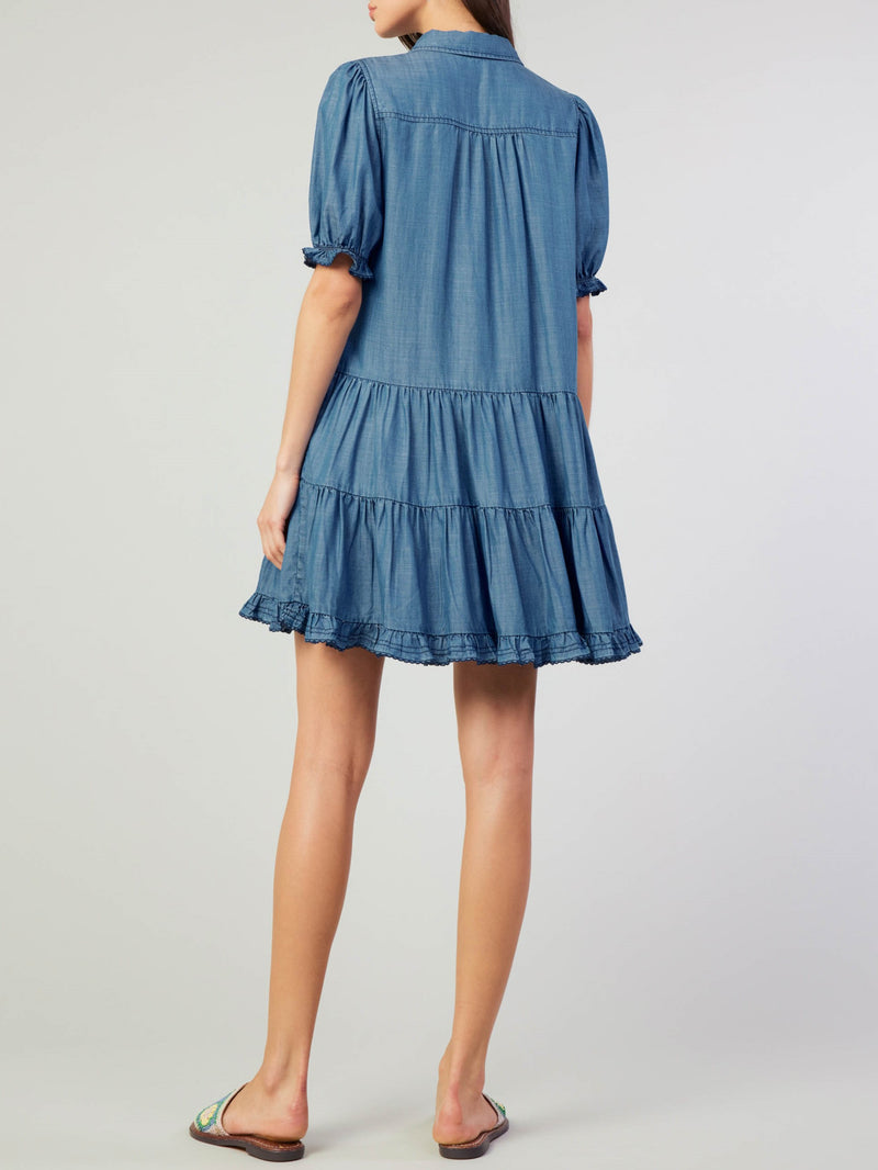 Scalloped Edge Detail Chambray Dress