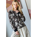 Black Washed Printed Knit Top