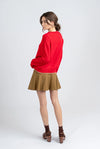 Red Crew Neck Sweater with Tan Trim