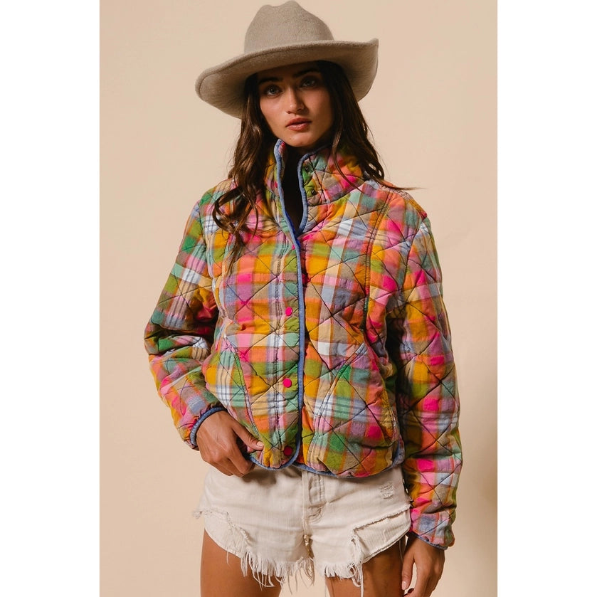 Bleached Vintage Plaid Quilted Jacket
