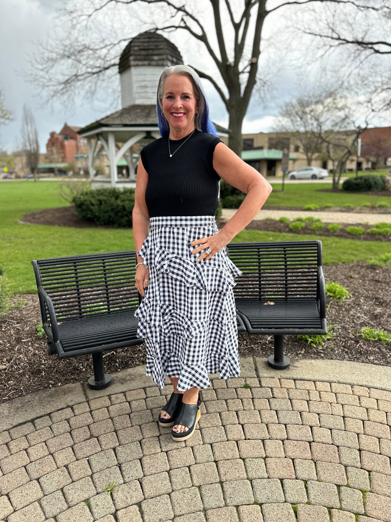 Black Gingham Ruffled Dress