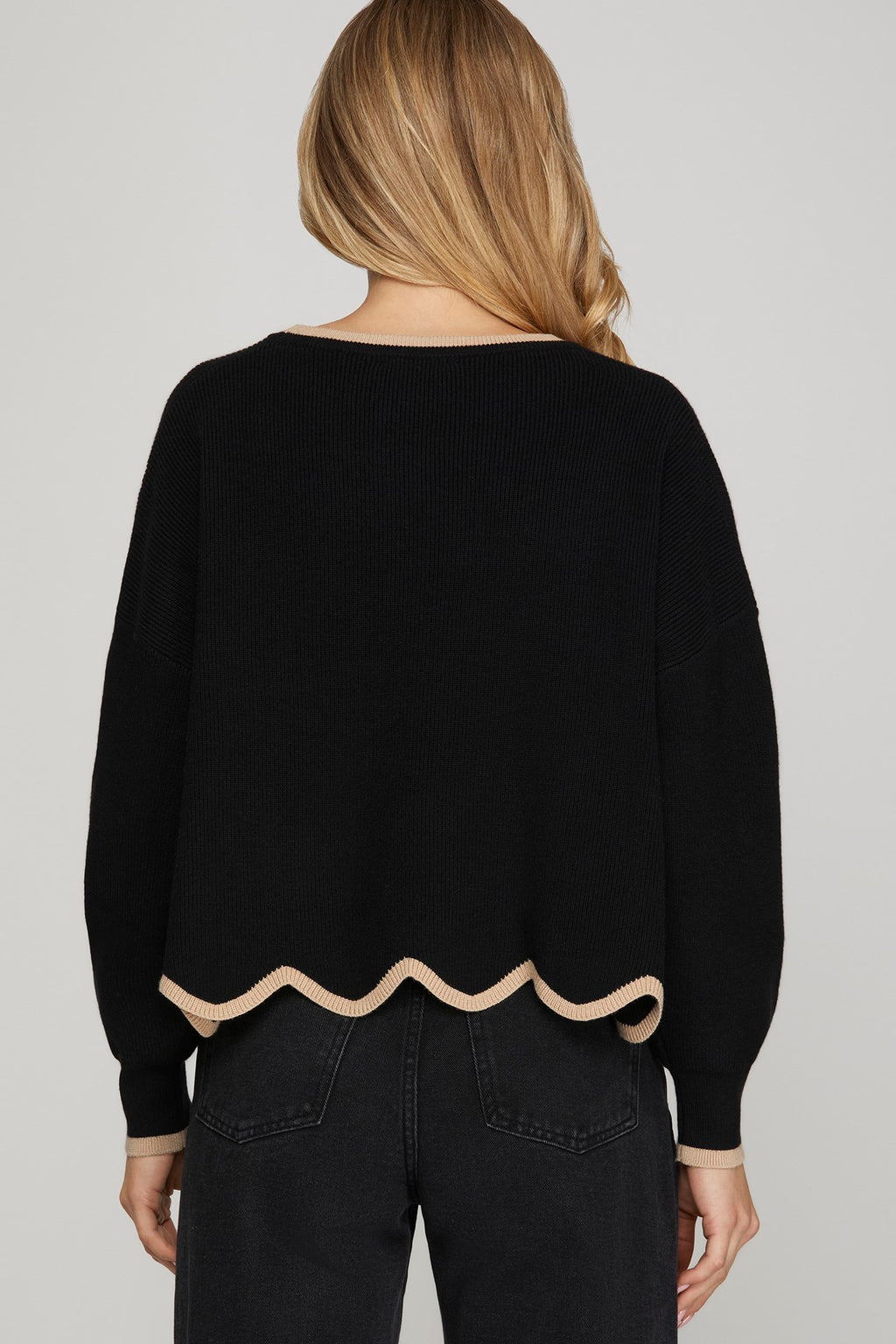 Long Sleeve Scalloped Sweater