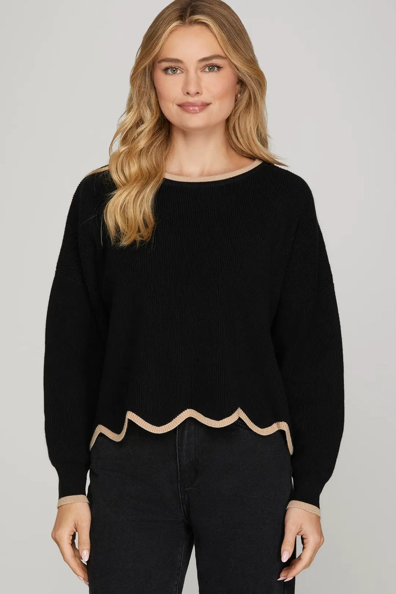Long Sleeve Scalloped Sweater