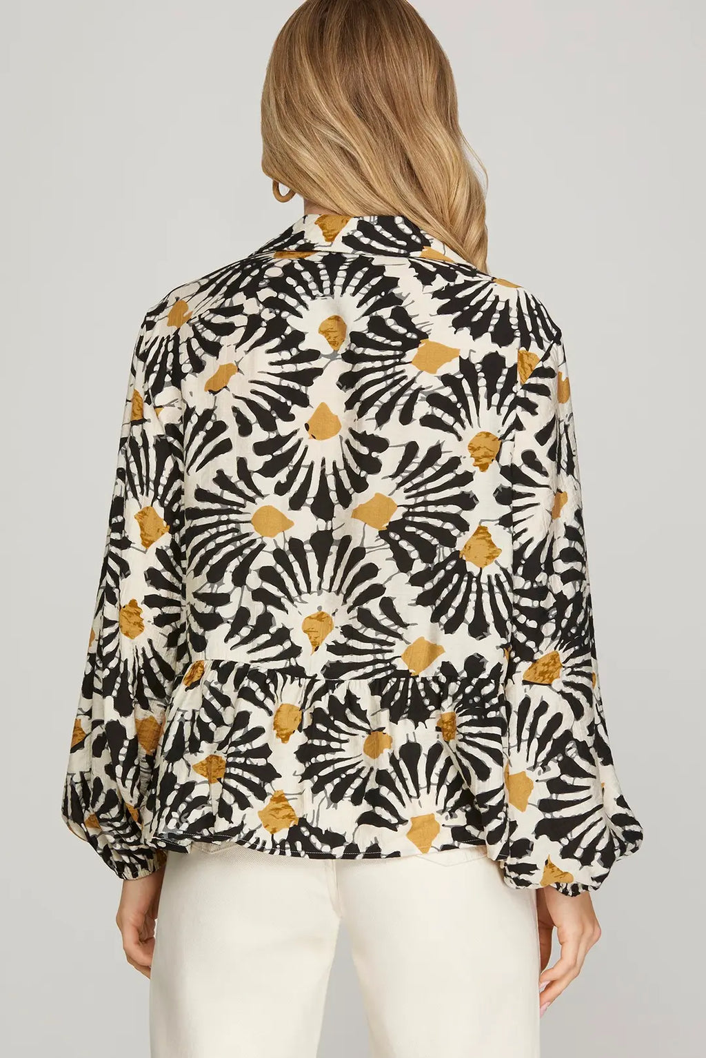 Black and Cream Woven Print Blouse