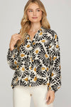Black and Cream Woven Print Blouse