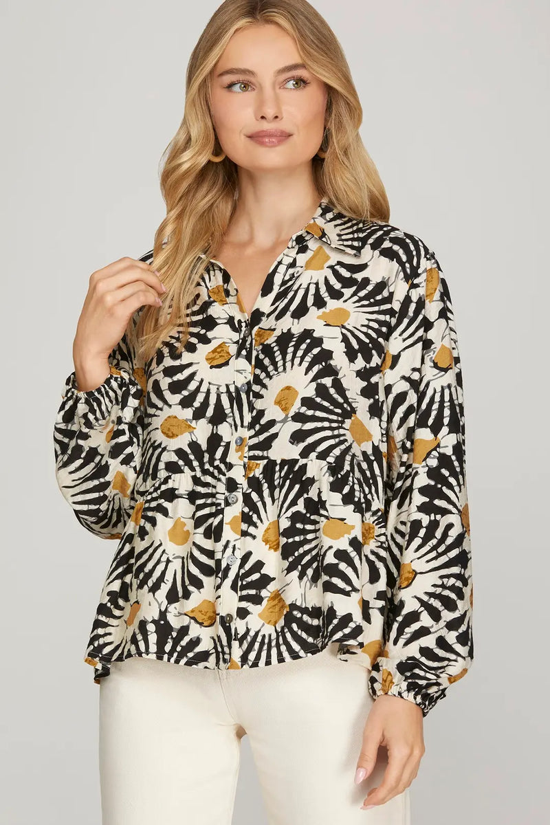 Black and Cream Woven Print Blouse