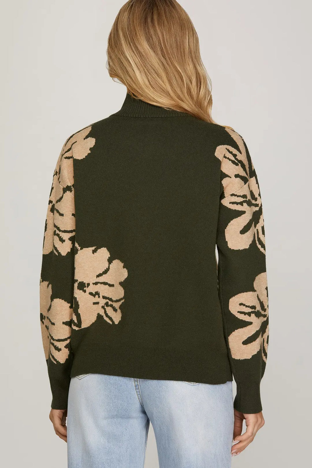 Floral Pattern Sweater in Olive
