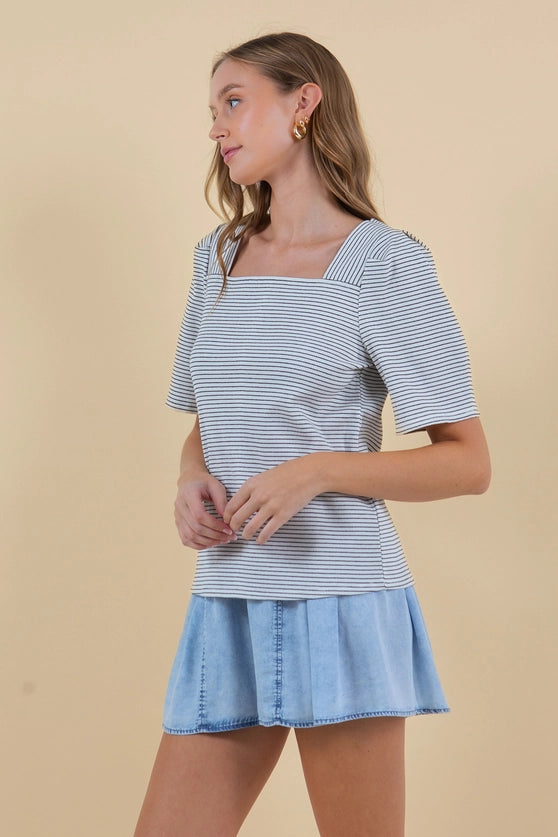 Soft Striped Square Neckline Top