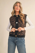 Black Leopard Knit Vest