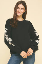 Embroidered Sleeve Sweater