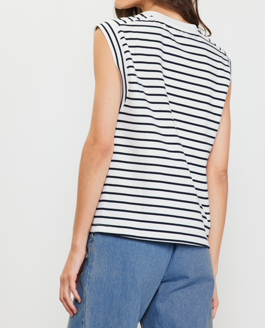 Striped Sleeveless French Terry Cotton Top