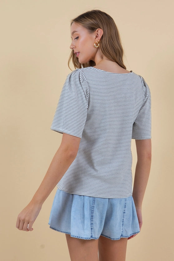 Soft Striped Square Neckline Top