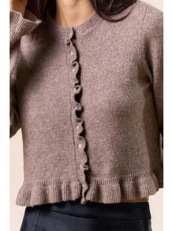 Long Sleeve Ruffle Button Down Cardigan