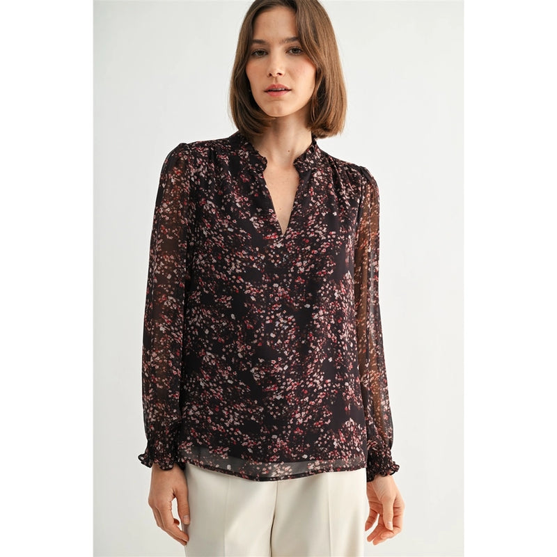 Burgundy Ditsy Flower Blouse