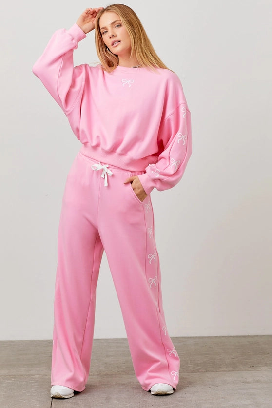 Lily Coquette Ribbon Crewneck Sweatshirt in Pink