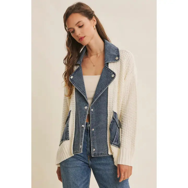 Washed Denim Sweater Cardigan
