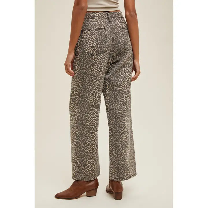Wide Leg Straight Leopard Pants