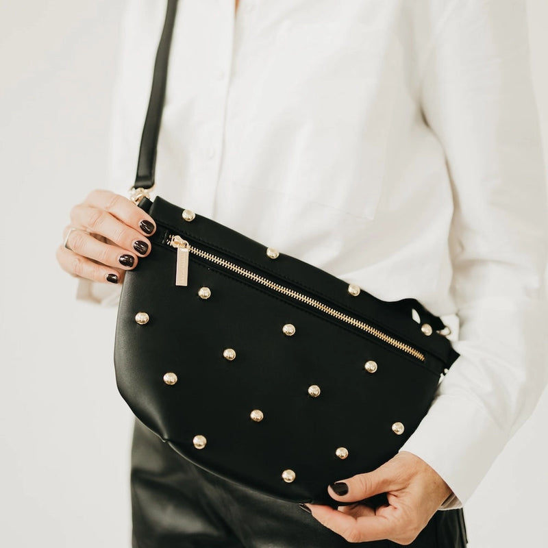 Chic Gold Studded Westlyn Bum Bag in Black