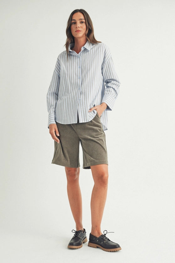 Loose Fit Striped Shirt in Light Blue