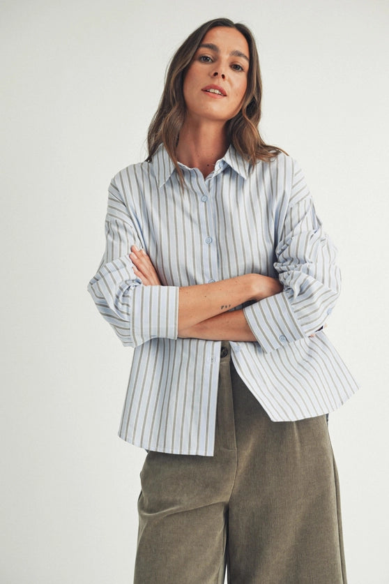 Loose Fit Striped Shirt in Light Blue