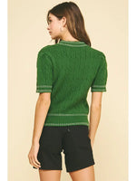 Cable Knit Short Sleeve Sweater in Green
