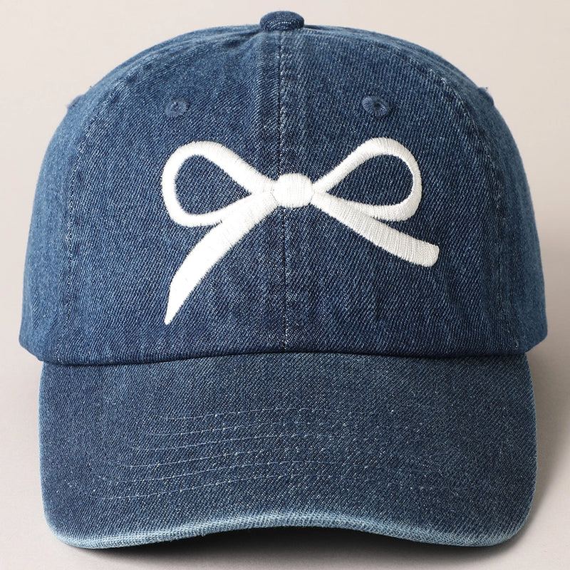 Dark Denim Trendy Bow Embroidered Denim Baseball Cap