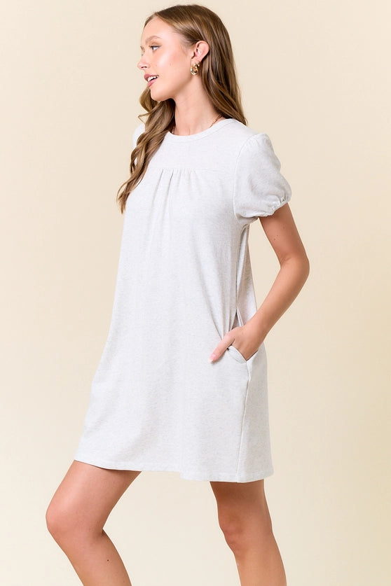 French Terry Puff Short Sleeve Swing Mini Dress