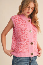 Pink Leopard Knit Vest
