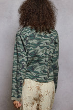 Camo Ribbed Knit Henley Top