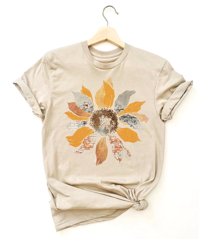 Grunge Sunflower Floral Soft Printed Tees